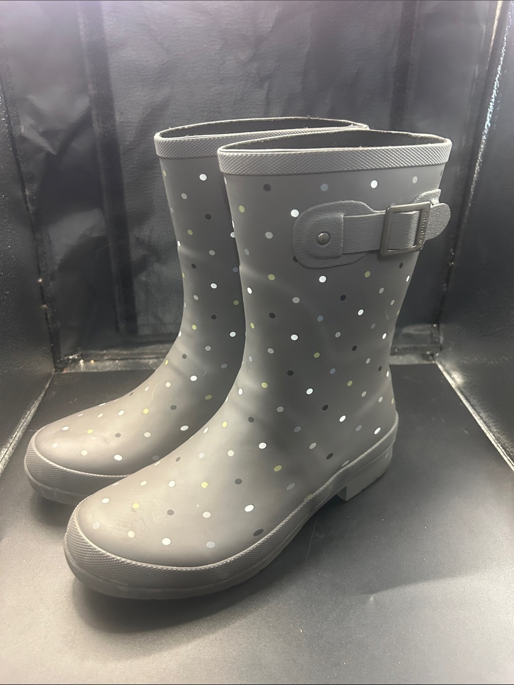 chooka Gray Polka Dot Rain Boots